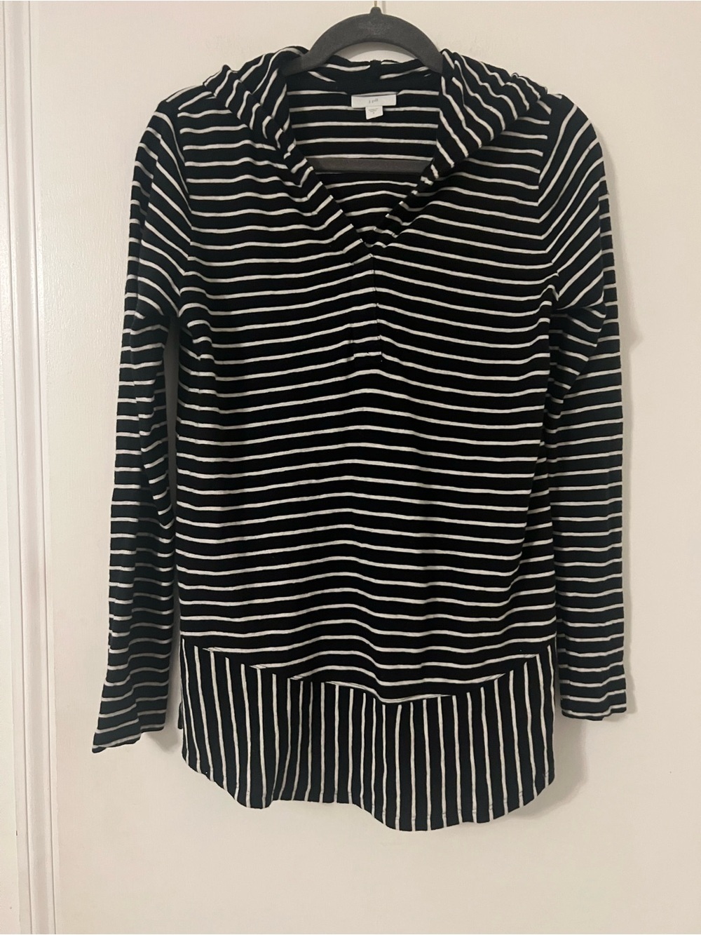 J. Jill Black & White Striped Hooded Long-Sleeve Top size S cotton (A219)